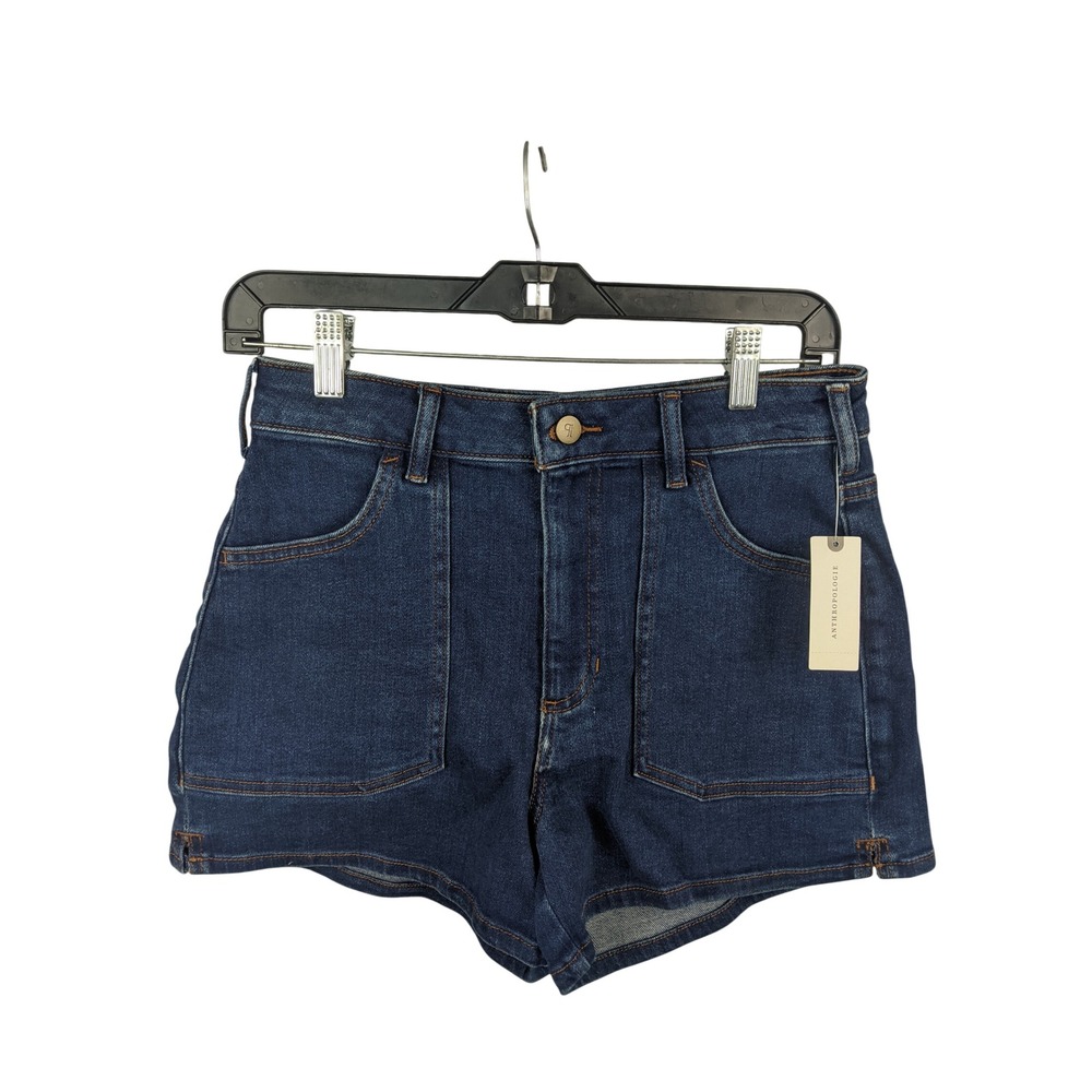 Anthropologie Pilcro High Rise Patch Pocket Denim Shorts Dark Wash 27 NWT